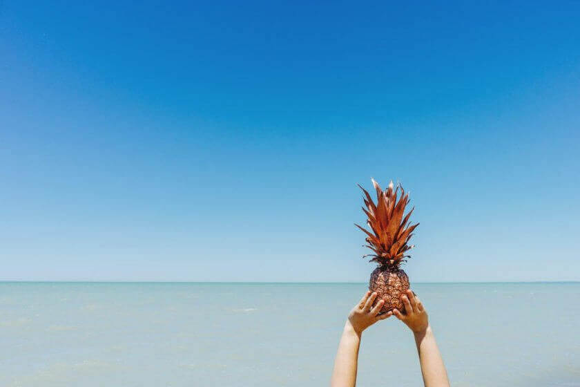 Diät im Urlaub / Ananas am Meer – gesunde Ernährung und Leichtigkeit symbolisieren eine entspannte Diät im Urlaub