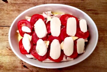 Mozzarella drüber Spargel Champignons Tomaten Mozzarella